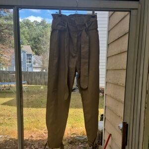 Nichole Lynel Tan Pleather High-Waisted Belted Pants